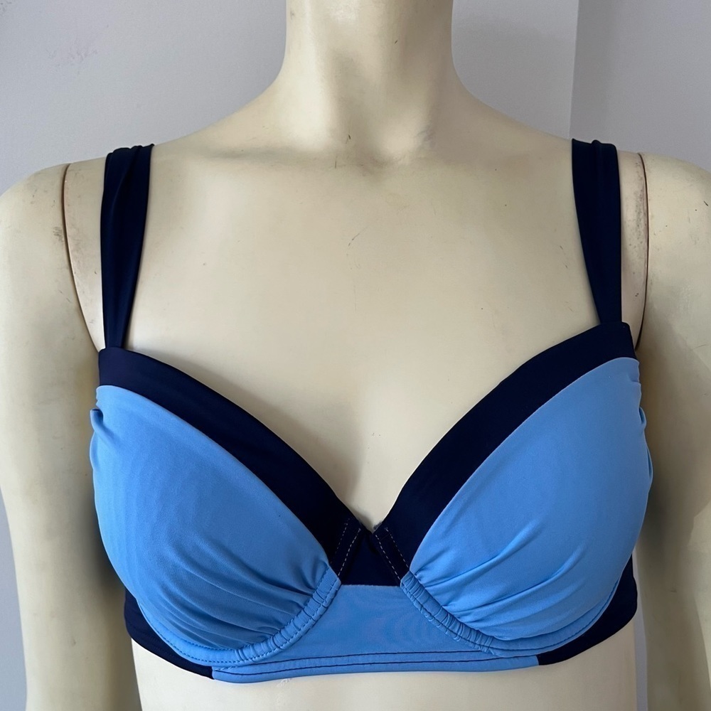 Tommy Bahama Women’s Pearl Color Block Bikini Top Wide Straps Pool Blue Navy 34C